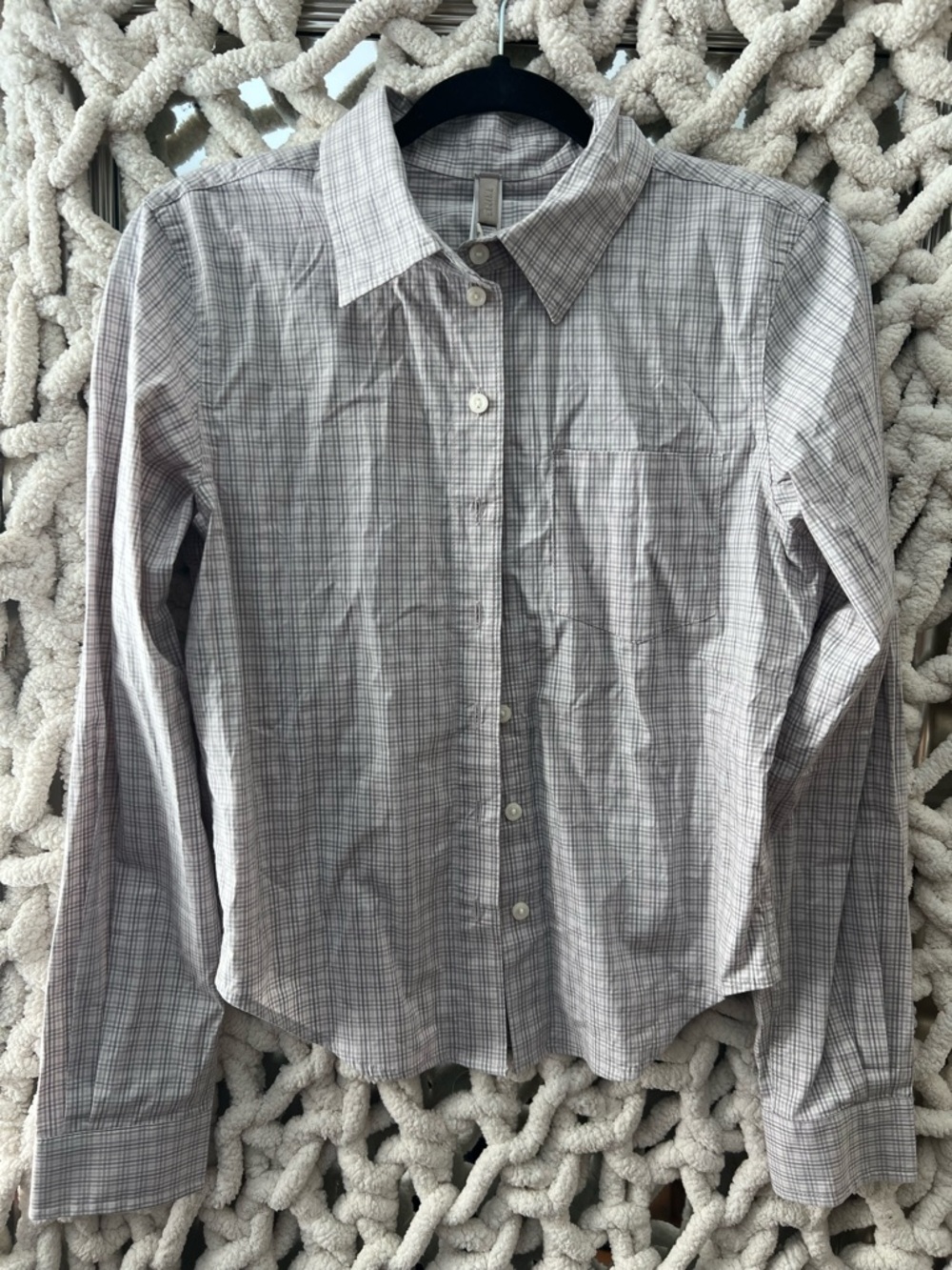 SKIMS COTTON POPLIN SLEEP TOP NWT -  SILVER CHECK